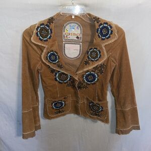 Joystick Women’s Embroideried Jacket Size Medium Tan Going Out Party Fun